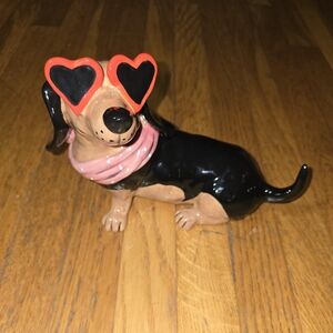 Blue Sky Clayworks Dachshund Valentine's Day Figurine Statue with Heart Glasses